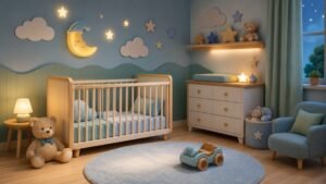 Quarto de bebê de menino em tons de azul e verde