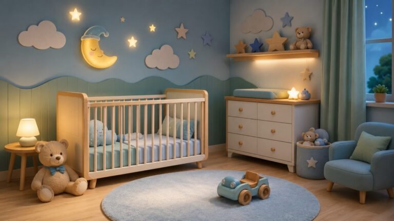 Quarto de bebê de menino em tons de azul e verde